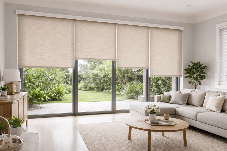 Rèm cuốn cũng là một lựa chọn phù hợp cho cửa nhôm kính